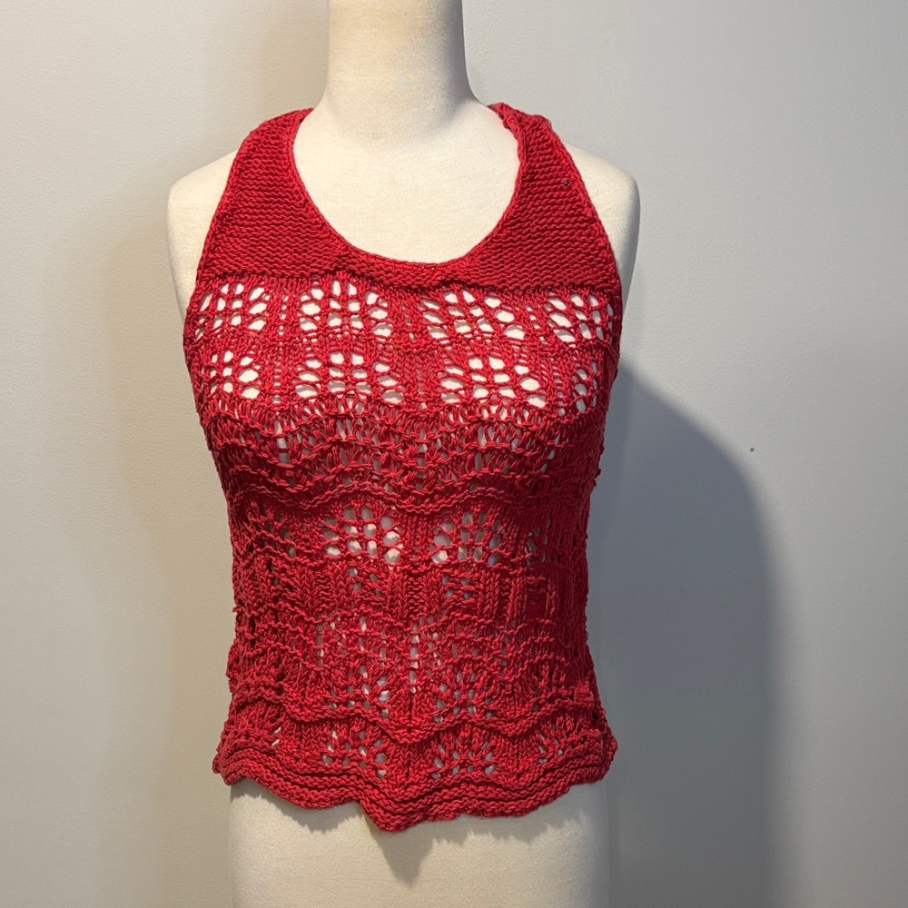 Saint Tropez West Red Crochet Tank Top